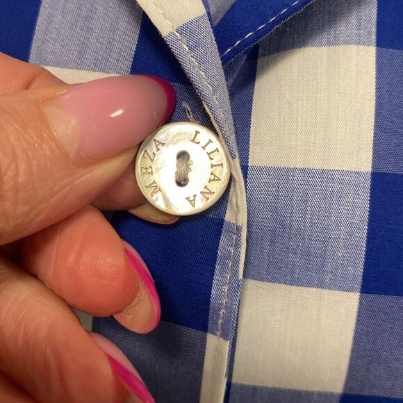 Liliana Meza Blue and White Plaid belted Midi Dress, S - Picture 8 of 11